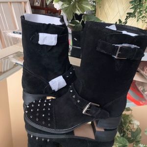 Kelsi Dagger Suede Studded Riding Biker Boots 7.5